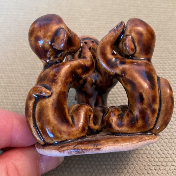 3 wise monkeys, glazed clay sculpture, see no evil, hear no evil, speak no evil - Picture 7 of 10